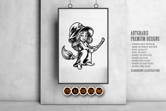 Download Teenager Witch with Flying Broom Mascot - Flying broom Collection