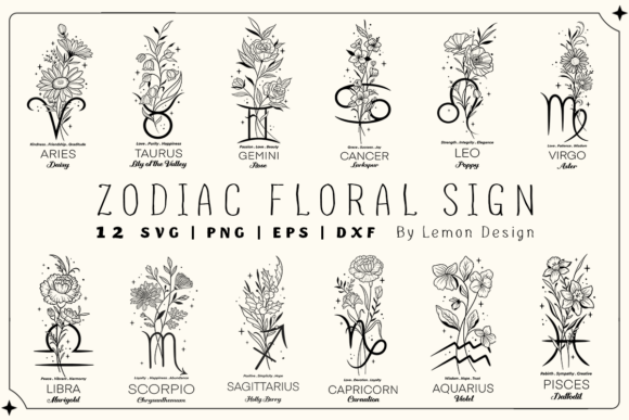 Download Zodiac Sign Floral SVG Design Bundle - Svg Collection