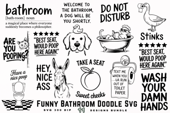 Download Funny Bathroom Doodle SVG Designs Bundle - Svg Collection