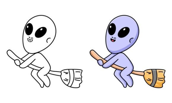 Download Cute Alien with Flying Broom - Flying broom Collection