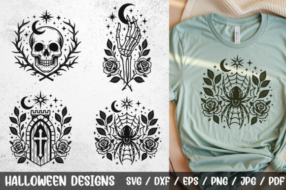 Download Gothic Halloween Skull &amp; Spider Web SVG - Svg Collection